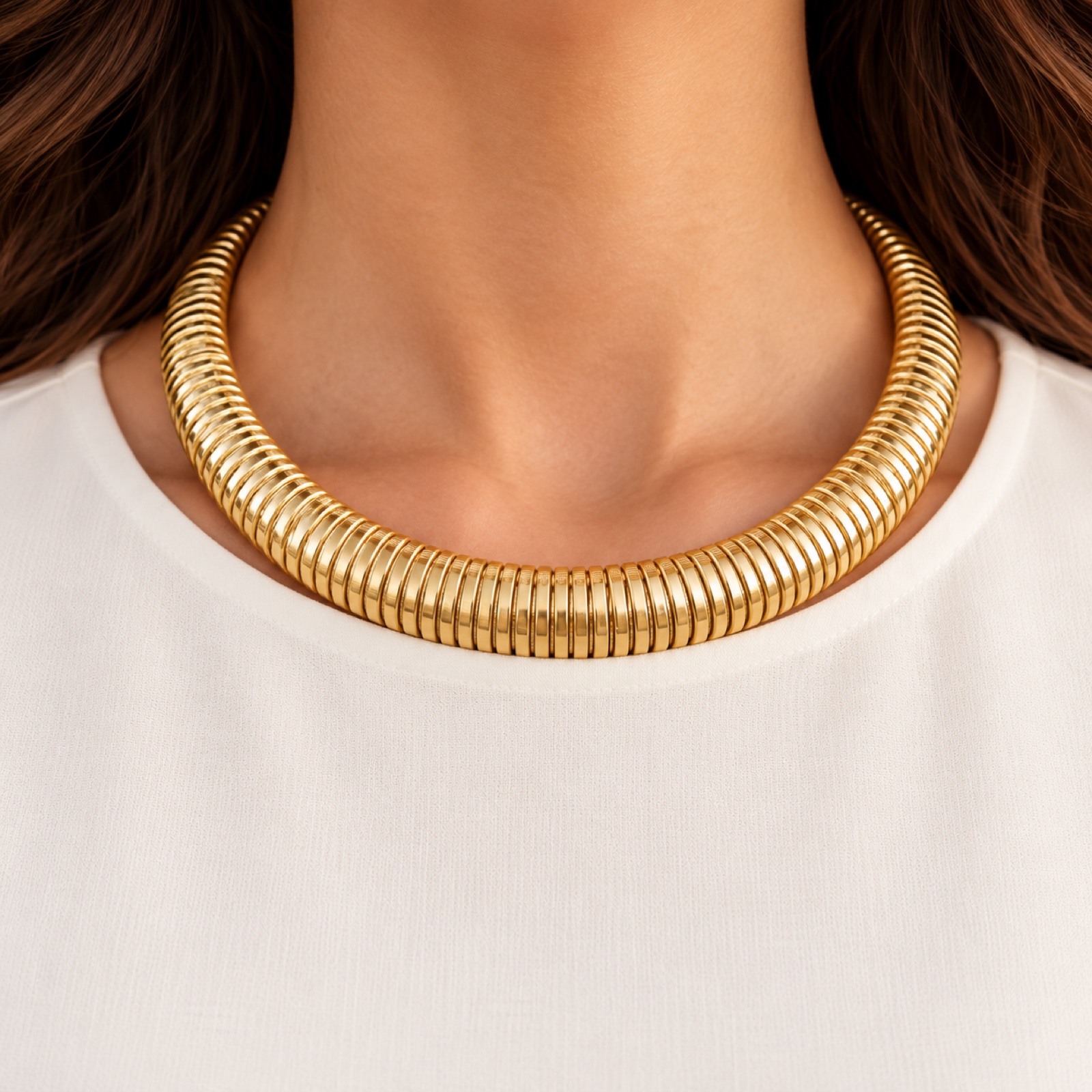 Close-up of Aurelia on the model, jewellery detail portrait